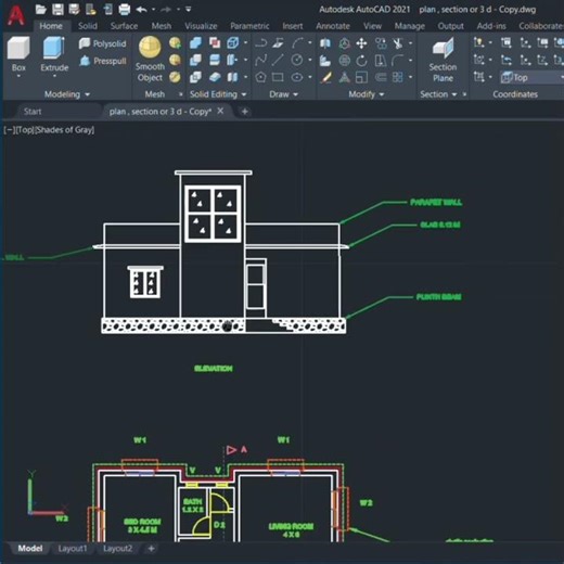 AutoCAD Plan and Elevation Design 🔥| Beginner Friendly #autocad #civilengineering #2d #structuredraw