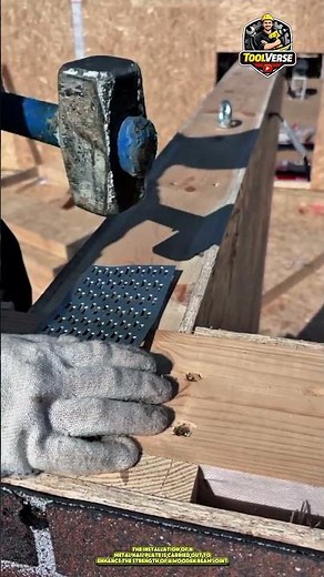 Installing Metal Nail Plates to Strengthen Wooden Beam Joints #constructionwork #factorywork
