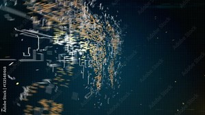 Computer circuitry world map forming and dissolving - illustrating electronics, networks and the internet