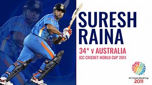 4.6M views · 104K reactions |  34* runs  28 balls  Two fours  One six Relive Suresh Raina's crucial knock from the 2011 ICC Men's Cricket World Cup quarter-final against Australia  | ICC - International Cricket Council | Facebook