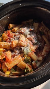 Make this veggie-packed slow cooker Ratatouille Pasta and savor the wholesome goodness of a home-cooked meal with ease. Shop our slow cooker: https://bit.ly/4cvSmHd Ingredients 1 lb of rigatoni (or another short pasta) 2 yellow squash 2 zucchini 2 small eggplants (or 1 large eggplant) 1 red bell pepper 4 roma tomatoes 1 large onion 6 cloves garlic 3 tbsp tomato paste 28oz can crushed tomatoes 2 tbsp olive oil 1 tbsp salt ( more to taste) 1 tbsp onion powder 1 tbsp garlic powder 1 tbsp red chili 