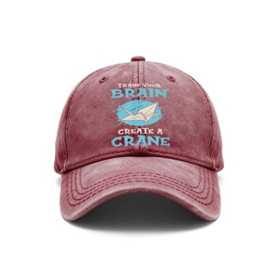 1PC Vintage Washed Unisex Baseball Caps, Origami Crane With Train Your Brain Create A Crane Text Design Print, Adjustable, Suitable For Outdoor Activities And Casual Wear, Gifts For Men And Women, Friends. | SHEIN