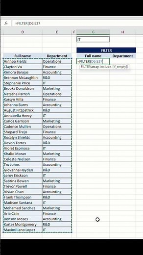 Filter Function Excel #tutorial