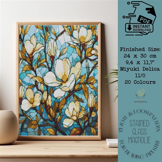 Stained Glass Magnolia Miyuki Delica Bead Loom Tapestry Pattern PDF Miyuki Delica Peyote Tapestry Beadweaving Tutorial Beading Design - Etsy