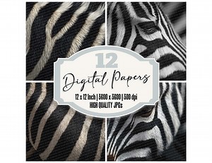12x Zebra Fur Junk Journal Paper Animal Print Digital Download Paper Pack Monochrome Texture Scrapbook Paper Printable Paper High Quality - Etsy