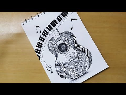 How to draw Mandala art of Guitar and music note | Zentangle art | Doodle art | Easy drawing