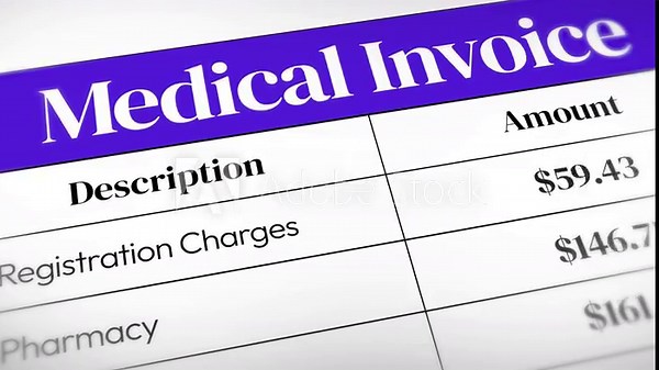 Medical Invoice showing close up 4k footage with typography and cost breakdown animation. Health, insurance, treatment