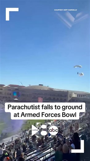 Parachuting accident at Armed Forces Bowl | One of the five parachutists fell to the ground while dropping into the stadium pre-game. Bowl officials told WFAA he walked off on his own power. https://www.wfaa.com/article/news/local/tarrant-county/armed-forced-bowl-parachutist-crash/287-5bb40a0a-4b5c-407c-8f69-ee59f34ae2a4 | WFAA
