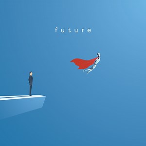 Ai or artificial intelligence vector concept with ai robot flying as...