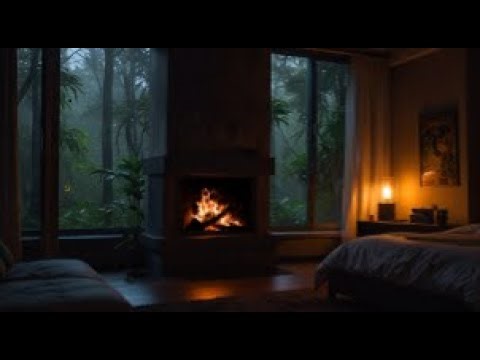 🌧️ Cozy Fireplace Ambience | Fire Crackling & Rain Thunder Sounds for Relaxation & Sleep 💤✨