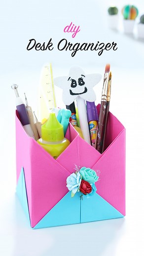 DIY Desk Organizer #diy #diyvideos #diyprojects #diytutorial #easydiy #artandcraft #papercraft #deskorganizer #desksetup #deskdecor #paperfolding #crafting #craftideas #schooldiy #backtoschool #handmade #howto | D.I.Yay