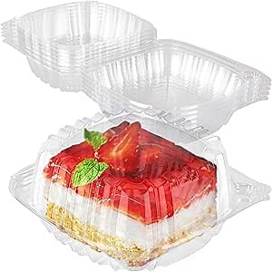 Disposable Plastic To Go Containers with Clear Lids (25 Pack) Fancy Hinged Top Square Clamshell Food Boxes for Take Out, Home Party Togo Clam Shell Box to Carry Cake, Dessert, Small Sandwich