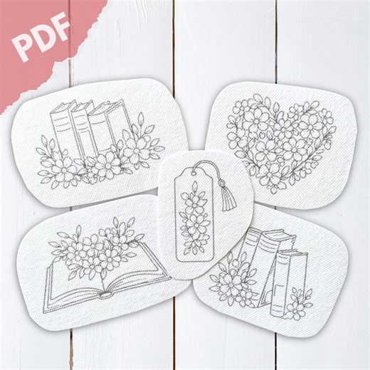 Floral Books Stick and Stitch Hand Embroidery Pattern PDF, Book Lover Gift, Cozy Library Decor, Floral Reading Designs, Instant Download - Etsy