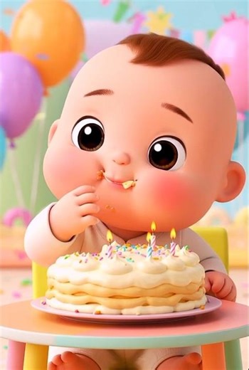 Cute Baby cartoon Eating Birthday Cake ASMR 🎂 Adorable Baby Mukbang | Satisfying Eating Sounds #asmr