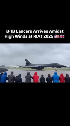 PipTalkies on Instagram: "✈️ B-1B Lancers Arrives Amidst High Winds at RIAT 2025 🇺🇸🇬🇧 Mobile footage captures the powerful—yet windy—arrival of a U.S. Air Force B-1B Lancer at the Royal International Air Tattoo 2025. Strong crosswinds affected audio quality, and the bomber was later placed on static display due to a reported maintenance issue, foregoing its flying demonstration. Would you still visit an airshow to see advanced aircraft on static display? Aviation enthusiasts, share your view