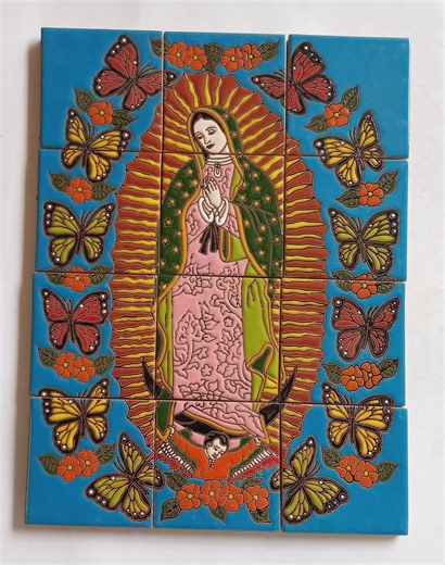 17" CERAMIC TILE MURAL Mexican Talavera Mosaic Hand Painted Backsplash Still Life - Etsy