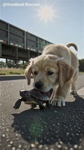 Heroic Puppy Saves A Turtle From Oncoming Traffic In Heart-Stopping Rescue #puppy #animalfriendship