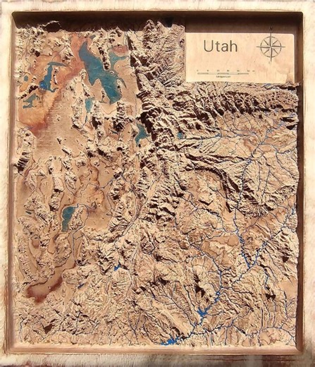 3D Topographic Raised Relief Terrain Wall Art Map of Utah 25" by 25" - Etsy