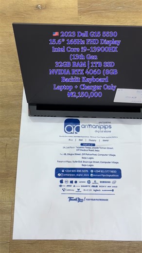 🔥 Powerhouse Performance — 2023 Dell G15 5530 (i9 RTX 4060) 💙 Serious speed. Serious power. Serious results 😮‍💨💙 The 2023 Dell G15 5530 (i9 | 32GB | RTX 4060) is built for gamers, creators, and heavy users who need elite performance without compromise. Limited stock available — secure yours today. Key Features: • 15.6” FHD 165Hz smooth gaming display • Intel Core i9-13900HX (13th Gen) high-performance processor • Massive 32GB RAM for heavy multitasking • 1TB SSD fast storage • NVIDIA RTX 40