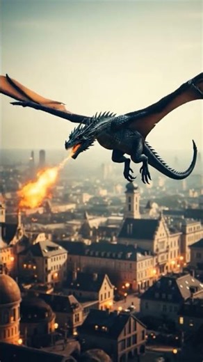 A dragon flying over a city and ijecting fire from his mouth #crazy #ai