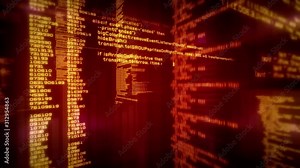 Loopable program code moving on a computer screen. Red. 3 videos in one file. Technology. More options in my portfolio.