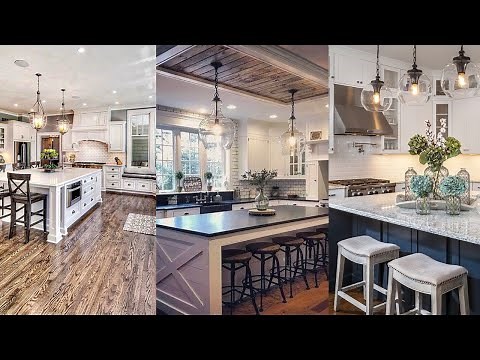 Kitchen Island Lighting Ideas You'll Immediately Want||Kitchen cabinets and backsplash floors.