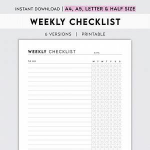 Printable Weekly Checklist: Task Planner, Priority Organizer (digital Download) - Etsy