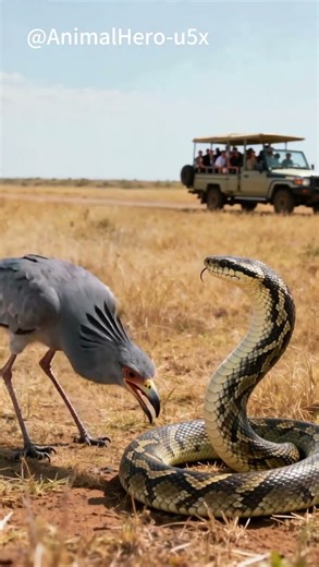 Secret bird vs. rock python; who will win?#Secretarybird #python #wildlife #shorts #animals #funny