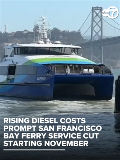 Record-high diesel prices are forcing the San Francisco Bay Ferry system to reduce service, with one weekday trip between San Francisco and Vallejo scheduled to be eliminated beginning in November. The change comes as fuel prices remain elevated across California, and where diesel prices have climbed significantly higher than regular gasoline.