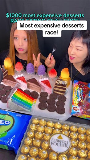 Most expensive desserts in the world race eating challenge #food #eating #mukbang #cake #asmr