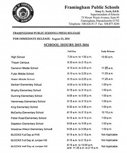 Framingham Schools Issues Press Release With Wrong School Hours