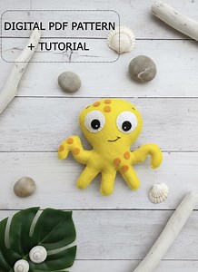 Felt Octopus Sewing Pattern, Hand Sewn Toy Tutorial (Digital Download)