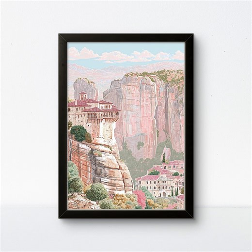 Meteora Poster: Greek Monastery Cliff Wall Art - Etsy