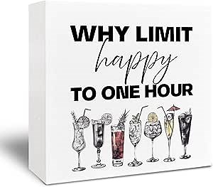 Happy Hour Wooden Sign - Cheers Bar Cart Dining Room Decor, Cocktail Bar Signs for Home Bar Accessories Tabletop Shelf Desk Decor 5x5 Inch