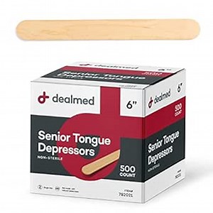 Dealmed 6” Senior Tongue Depressors – 500 Non-Sterile Wood Tongue Depressor Sticks for Crafts, Medical Practice, Emergency First Aid Kits, 500/Box (Pack of 1)