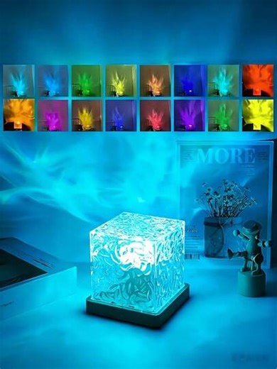 AMill Aurora Wave Projection Lamp - 16-Color Gradient Flame & Water Pattern Light With Remote Control, USB Powered LED Nightlight, Suitable For Office And Dining Room Decor | SHEIN