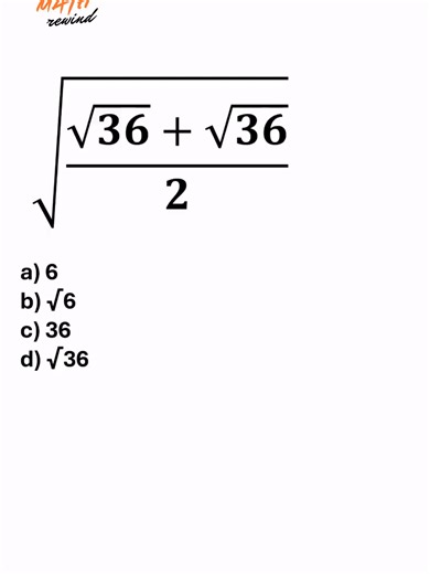 Think this radical equation is tough? Let’s break it down! First, √36 = 6, so inside becomes (6 6)/2 = 12/2 = 6. Then √6 is our final answer! No calculators needed! 🔥 Can you solve it faster? Drop your time below ⬇️ #mathreels #radicalequations #squareroot #algebra #mathtricks #learnwithme #mentalmath