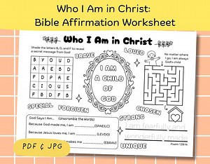 Who I Am in Christ Activity, Bible Affirmation for Kids Worksheet, Sunday School PDF - Etsy