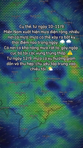 Miền nam sắp chuẩn bị đón đợt mưa diện rộng sau những ngày mưa yếu chỉ tập trung được vài nơi #windy #mưa #bão #mưagiông #dubaothoitiet