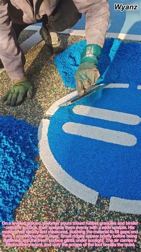 Construction Skills | Worker Spreading Plastic Running Track With Spatula
