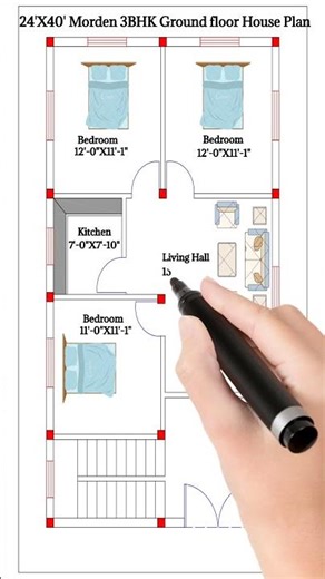 24'×40' Morden 3BHK Home Design | Budget Friendly Family House