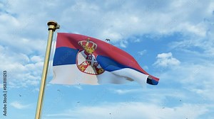 Flag of Serbia waving in the wind, sky and sun background. Serbian Flag Video. Realistic Animation, 4K UHD. 3D Animation. Stock Video