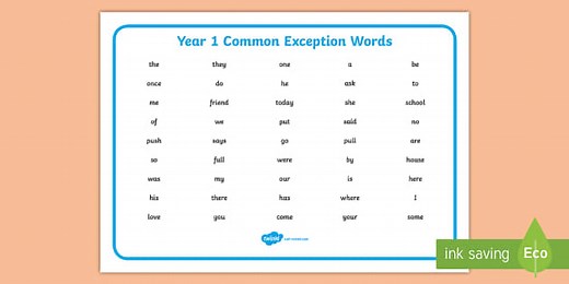 Year 1 Common Exception Word Mat