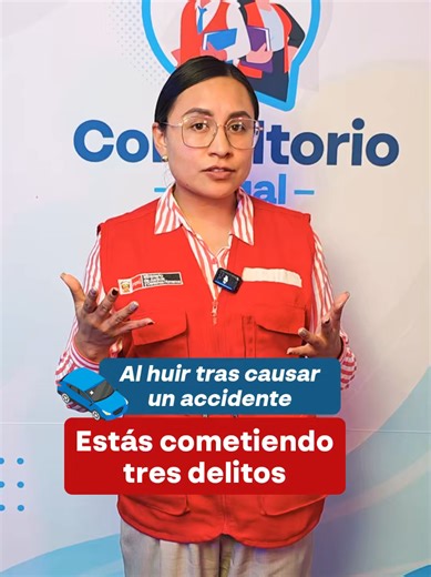 ⚠️ Huir y abandonar a una persona tras causar un accidente de tránsito agravará tu situación legal. 🚙\u000b \u000b☝️ Por ello, socorrer a la víctima y llamar a las autoridades es fundamental para mitigar el daño causado y evitar cometer más delitos. ⚖️ \u000b\u000b 📞 Si deseas más orientación llama al 1884 o acude a nuestras sedes en todo el país. Encuentra las direcciones aquí 👉 https://www.gob.pe/defensapublica