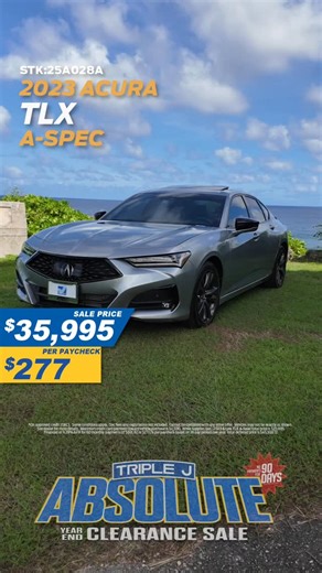 Triple J Used Car Mart on Instagram: "2023 Acura TLX A-Spec – Bold Looks, Turbo Power! 🔥🚘 Feel the drive with a 2.0L Turbo, 10-speed automatic, and aggressive A-Spec sport styling 🏁. Packed with tech like ELS Studio 3D sound, multi-view camera, blind spot monitoring, AcuraLink, and a sleek moonroof 🌙🎶. Sporty, sharp, and seriously fun! DETAILS: https://tinyurl.com/ethtftrz #usedcarmart #triplejusedcarmart #guamusedcars"