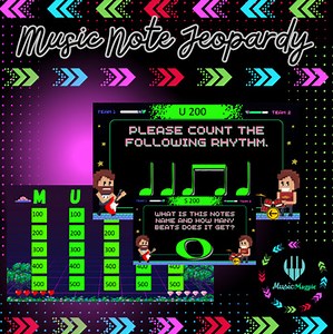 Music Note Jeopardy-Style Game note identification, note naming, rhythms