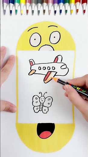 Learn To Easily Draw Surprised Face |Rainbow Color| Airplane & Butterfly Drawing & Coloring #shorts