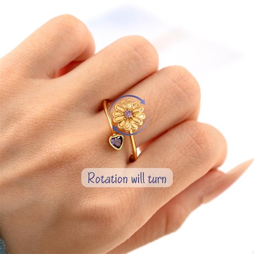 Personalized Birth Flower Fidget Spinner Ring, Birthstone Jewelry, Valentine's Day Gift, Mother's Day Gifts - Etsy