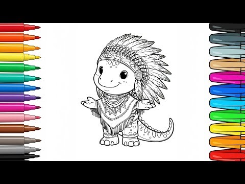 Dinosaur Coloring! Learn Earth & Feather Colors 🦖 How to Color a Dino with a Feather Headdress!