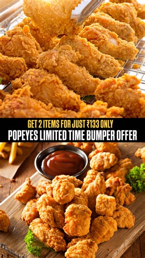 Tech Foodie Hyderabad on Instagram: "‼️Popeyes Bumper Offer‼️ Double the Crunch, Double the Savings! 🍗🔥 Grab your Popeyes favorites with these sizzling offers: 💥 ₹100 OFF on ₹199 (first 2 orders) – Code: FRY005 💥 ₹150 OFF on ₹449 (All users) – Code: DIS005 💥 ₹120 OFF on ₹359 (first 2 orders) – Code: CHK005 Don’t wait – your feast just got tastier AND lighter on the pocket 😍🍟🍔 Follow @tech.f00die for more❤️ #chicken #friedchicken #burger #fries #chickenlovers #foodie #foodstagram #foodblo